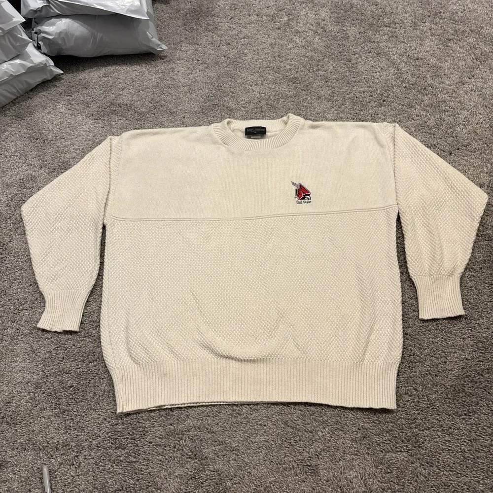 Vintage Ball State Collard Knit Cream Sweater Mens Size XL Super Rare
